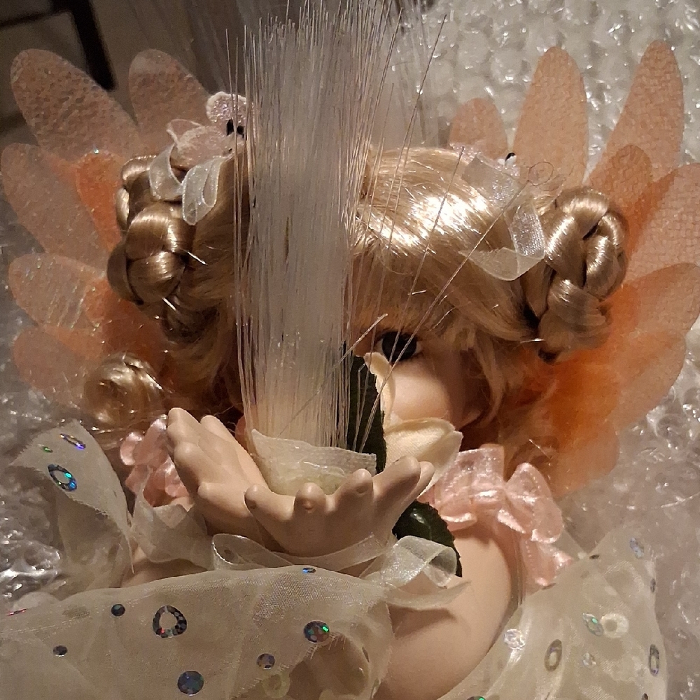 Elegant Fairy Doll with Blonde Hair and Orange Wings